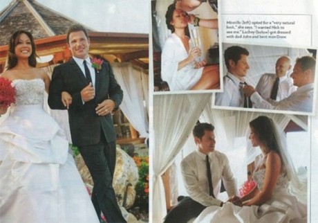 Husband and wife couple: Nick Lachey and Vanessa Lachey at their wedding ceremony